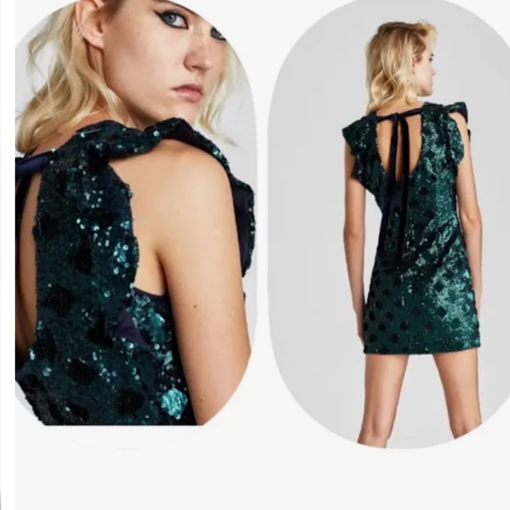 Zara Dark Green Sequins mini dress